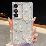 For Samsung Galaxy S24 FE 5G Diamond Glitter Pearl Butterfly Four-Corner Shockproof Phone Case(Transparent Stars)