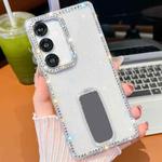 For Samsung Galaxy A36 5G Rhinestone Glitter TPU 4-corners Anti-fall Phone Case with Holder(Transparent Stars)