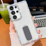 For Samsung Galaxy S25 5G Rhinestone Glitter TPU 4-corners Anti-fall Phone Case with Holder(White)