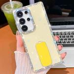 For Samsung Galaxy S24 Ultra 5G Rhinestone Glitter TPU 4-corners Anti-fall Phone Case with Holder(Light Yellow)