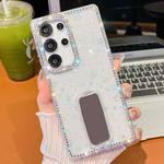 For Samsung Galaxy S24 Ultra 5G Rhinestone Glitter TPU 4-corners Anti-fall Phone Case with Holder(Transparent Stars)