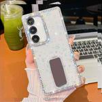 For Samsung Galaxy A07 5G Rhinestone Glitter TPU 4-corners Anti-fall Phone Case with Holder(Transparent Stars)