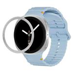 For Samsung Galaxy Watch8 40mm Rhombic Texture Bezel and Wavy Grain Stitched Color Buckle Silicone Watch Band(Light Blue Silver)