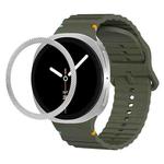 For Samsung Galaxy Watch8 40mm Rhombic Texture Bezel and Wavy Grain Stitched Color Buckle Silicone Watch Band(Army Green Silver)