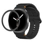 For Samsung Galaxy Watch8 40mm Rhombic Texture Bezel and Wavy Grain Stitched Color Buckle Silicone Watch Band(Black Black)