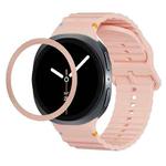 For Samsung Galaxy Watch8 44mm Rhombic Texture Bezel and Wavy Grain Stitched Color Buckle Silicone Watch Band(Pink Rose Gold)