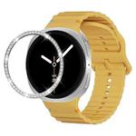 For Samsung Galaxy Watch8 44mm Diamond Bezel and Wavy Grain Stitched Color Buckle Silicone Watch Band(Yellow Silver)