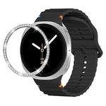 For Samsung Galaxy Watch8 44mm Diamond Bezel and Wavy Grain Stitched Color Buckle Silicone Watch Band(Black Silver)