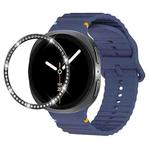 For Samsung Galaxy Watch8 44mm Diamond Bezel and Wavy Grain Stitched Color Buckle Silicone Watch Band(Midnight Blue Black)