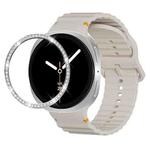 For Samsung Galaxy Watch8 40mm Diamond Bezel and Wavy Grain Stitched Color Buckle Silicone Watch Band(Starlight Silver)