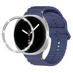 For Samsung Galaxy Watch8 40mm Diamond Bezel and Wavy Grain Stitched Color Buckle Silicone Watch Band(Midnight Blue Silver)