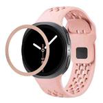 For Samsung Galaxy Watch8 44mm Rhombic Texture Bezel and Black Reverse Buckle Silicone Watch Band(Pink Rose Gold)