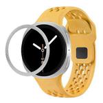 For Samsung Galaxy Watch8 40mm Rhombic Texture Bezel and Black Reverse Buckle Silicone Watch Band(Yellow Silver)