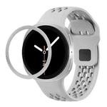 For Samsung Galaxy Watch8 40mm Rhombic Texture Bezel and Black Reverse Buckle Silicone Watch Band(Gray Silver)