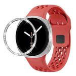 For Samsung Galaxy Watch8 44mm Diamond Bezel and Black Reverse Buckle Silicone Watch Band(Red Silver)
