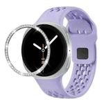 For Samsung Galaxy Watch8 44mm Diamond Bezel and Black Reverse Buckle Silicone Watch Band(Purple Silver)