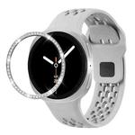 For Samsung Galaxy Watch8 44mm Diamond Bezel and Black Reverse Buckle Silicone Watch Band(Gray Silver)