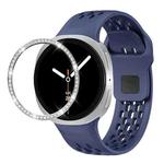 For Samsung Galaxy Watch8 44mm Diamond Bezel and Black Reverse Buckle Silicone Watch Band(Midnight Blue Silver)