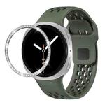 For Samsung Galaxy Watch8 44mm Diamond Bezel and Black Reverse Buckle Silicone Watch Band(Army Green Silver)