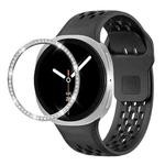 For Samsung Galaxy Watch8 44mm Diamond Bezel and Black Reverse Buckle Silicone Watch Band(Black Silver)
