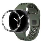 For Samsung Galaxy Watch8 44mm Diamond Bezel and Black Reverse Buckle Silicone Watch Band(Army Green Black)