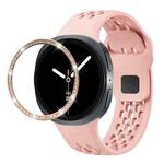 For Samsung Galaxy Watch8 44mm Diamond Bezel and Black Reverse Buckle Silicone Watch Band(Pink Rose Gold)