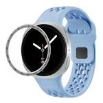 For Samsung Galaxy Watch8 44mm Speed Bezel and Black Reverse Buckle Silicone Watch Band(Light Blue Silver)