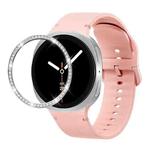 For Samsung Galaxy Watch8 44mm Diamond Bezel and Solid Color Stitched Silicone Watch Band(Pink Silver)