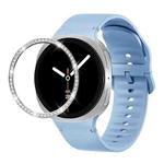 For Samsung Galaxy Watch8 44mm Diamond Bezel and Solid Color Stitched Silicone Watch Band(Light Blue Silver)