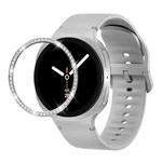 For Samsung Galaxy Watch8 44mm Diamond Bezel and Solid Color Stitched Silicone Watch Band(Gray Silver)