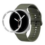 For Samsung Galaxy Watch8 44mm Diamond Bezel and Solid Color Stitched Silicone Watch Band(Army Green Silver)