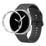 For Samsung Galaxy Watch8 44mm Diamond Bezel and Solid Color Stitched Silicone Watch Band(Dark Gray Silver)