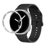 For Samsung Galaxy Watch8 44mm Diamond Bezel and Solid Color Stitched Silicone Watch Band(Black Silver)