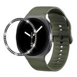For Samsung Galaxy Watch8 44mm Diamond Bezel and Solid Color Stitched Silicone Watch Band(Army Green Black)