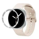 For Samsung Galaxy Watch8 40mm Diamond Bezel and Solid Color Stitched Silicone Watch Band(Starlight Silver)