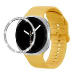 For Samsung Galaxy Watch8 40mm Diamond Bezel and Solid Color Stitched Silicone Watch Band(Official Yellow Silver)