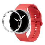 For Samsung Galaxy Watch8 40mm Diamond Bezel and Solid Color Stitched Silicone Watch Band(Red Silver)