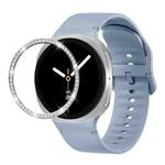 For Samsung Galaxy Watch8 40mm Diamond Bezel and Solid Color Stitched Silicone Watch Band(Jewel Blue Silver)