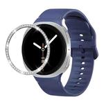 For Samsung Galaxy Watch8 40mm Diamond Bezel and Solid Color Stitched Silicone Watch Band(Midnight Blue Silver)
