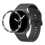 For Samsung Galaxy Watch8 40mm Diamond Bezel and Solid Color Stitched Silicone Watch Band(Dark Gray Black)