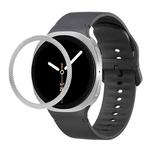 For Samsung Galaxy Watch8 44mm Rhombic Texture Bezel and Solid Color Stitched Silicone Watch Band(Dark Gray Silver)