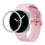 For Samsung Galaxy Watch8 40mm Rhombic Texture Bezel and Solid Color Stitched Silicone Watch Band(Light Pink Silver)