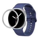For Samsung Galaxy Watch8 40mm Rhombic Texture Bezel and Solid Color Stitched Silicone Watch Band(Midnight Blue Silver)