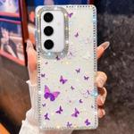 For Samsung Galaxy S24+ 5G Diamond Glitter Butterfly Pattern Shockproof Phone Case(Purple Butterfly B6)