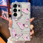 For Samsung Galaxy S25 Ultra 5G Diamond Glitter Butterfly Pattern Shockproof Phone Case(Pink Butterfly B1)