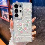 For Samsung Galaxy S25 Ultra 5G Diamond Glitter Butterfly Pattern Shockproof Phone Case(Flower Butterfly B3)