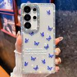 For Samsung Galaxy S25 Ultra 5G Diamond Glitter Butterfly Pattern Shockproof Phone Case(Blue Butterfly B4)