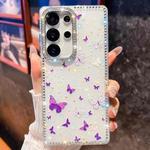 For Samsung Galaxy S25 Ultra 5G Diamond Glitter Butterfly Pattern Shockproof Phone Case(Purple Butterfly B6)