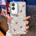 For Samsung Galaxy A07 5G Diamond Glitter Butterfly Pattern Shockproof Phone Case(Purple Butterfly B2)
