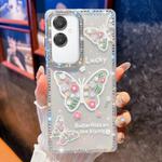 For Samsung Galaxy A07 5G Diamond Glitter Butterfly Pattern Shockproof Phone Case(Flower Butterfly B3)